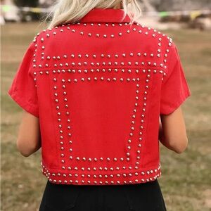 Red Studded Short Sleeve Jacket